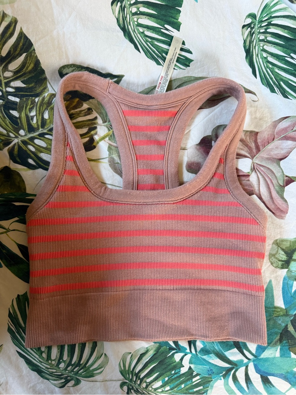 Free People Striped Racerback Crop Top — Dusty Rose & Coral
